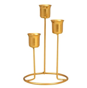 Candelabro Triple de Metal Dorado de Lujo, Decoración Navideña y para Bodas, Centro de Mesa Moderno de Hierro Hecho a Mano y Duradero - Product Image 1