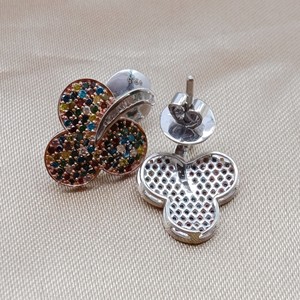1.69 Cttw White Baguette & Round Multi Color Natural Diamond Stud <b>Earrings</b> for Women in 925 Sterling Silver, Push Back - Product Image 3