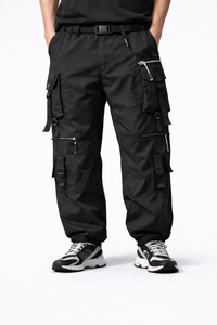 Pantalones Cargo Tácticos Negros para Hombre, Estilo Techwear, con Múltiples Bolsillos, Cierre de Cremallera, Estilo Urbano, con Cinturón de Hebilla, Corte Recto, Cintura Media - Product Image 2