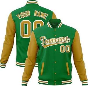 Chaqueta Varsity Personalizada para Hombre, Chaqueta de Dos Tonos con Mangas de Cuero, Chaqueta Bomber de Béisbol Vintage, Logotipo Personalizado OEM Impreso - Product Image 4
