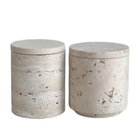 Boîte de rangement décorative en marbre travertin avec couvercle, pot en pierre beige pour la maison, la cuisine, le bureau, récipient de rangement élégant, design moderne