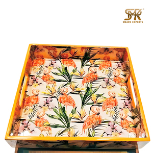 Vibrant Enamel Printed Serving Tray Set Multicolor <b>Decorative</b> Wooden Tray with Handles for Dining Table Home Decor Gift - Product Image 2