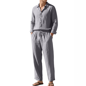 Ensemble décontracté d'été pour homme, respirant, en tricot gaufré, deux pièces, rayé, 400g, vêtements assortis en gros - Product Image 2
