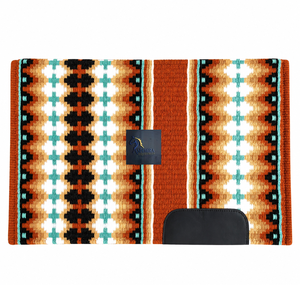 Ashmira Equestrian แผ่นรองอานม้าแบบตะวันตกสีดำทองส้มผ้าวูลผสมทำมือลายเรขาคณิต - Product Image 1