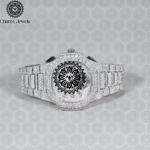 Montre de luxe Charm Jewels en acier inoxydable, incrustée de diamants, mouvement mécanique analogique, cadran de 42 mm, date automatique, résistante à l'eau 10 ATM - Product Image 5