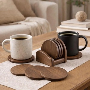 Wholesale ILAHI's Eco-Friendly Brown Square Wooden Coaster Classic Design Tabletop Protective Accessory Customizable Size Home - Product Image 1