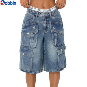 Pantalones Cortos de Mezclilla de Verano para Mujer, Cómodos, Estilo Simple, Holgados, Tipo Cargo, de Pierna Ancha, Lavables, Estilo Boyfriend, con Bolsillos Laterales - Product Image 1