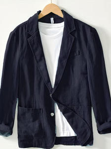 Chaqueta Casual de Una Sola Capa para Hombre, Color Sólido, Algodón/Lino, Prenda Exterior Elegante, Moda de Verano, Estilo Casual Masculino - Product Image 6