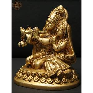 Sculpture en laiton de 4 pouces faite à la main de Radha Krishna fabriquée en Inde - Product Image 3