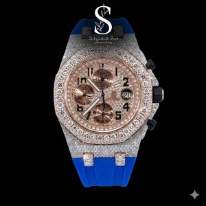 Reloj de Pulsera de Goma Azul con Diamantes de Moissanita, Diseño de Joyería de Moda para Hombre y Mujer, Plata de Ley 925 y Oro de 18k - Product Image 1