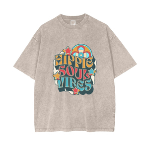 T-shirt en coton surdimensionné pour homme, style vintage délavé à l'acide, manches courtes, col rond, motif imprimé, lettres sur le devant, coupe jersey - Product Image 3