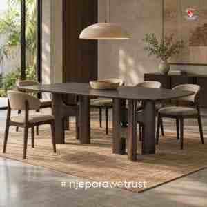Sculptural Solid Wood Dining <b>Table</b> Rounded Rectangle Top Arched Pedestal Base Luxury Dining Room Hotel Restaurant Furniture - Product Image 6