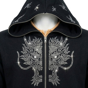 Sudadera con Capucha Extra Grande para Hombre, Color Negro, con Logotipo de Diamantes de Imitación en la Parte Delantera, Adorno de Perlas, Tela de Forro Polar, 100% Algodón, Ecológica, Transpirable, 3D - Product Image 3
