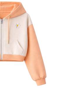 Ensemble décontracté deux pièces pour femme, couleur pêche, avec sweat à capuche court zippé et short cargo imprimé marguerites, en polyester et coton, vente en gros - Product Image 3