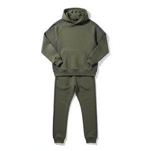 Conjunto Deportivo de 2 Piezas para Hombre, Sudadera con Capucha y Pantalones Jogger de Forro Polar Verde Oliva, con Logotipo Personalizado, Ropa Deportiva para Gimnasio y Calle - Product Image 1
