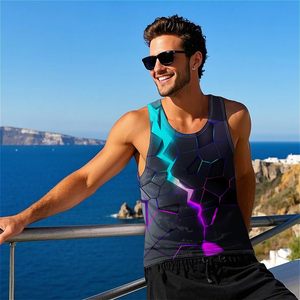 Camiseta sin mangas estampada para hombre, de poliéster de secado rápido, estilo deportivo, venta al por mayor, patrón cyberpunk, camiseta sin mangas para hombre, estilo ciencia ficción, chaleco de gimnasio para musculación - Product Image 3