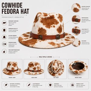 Sombrero de Vaquero de Piel Sintética con Estampado de Vaca, Banda de Cuero, Bordado a Mano, Unisex, para Adultos, Primavera, Verano, Estilo Casual Europeo Americano - Product Image 6
