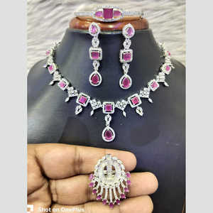 American Diamond <b>Necklace</b> <b>Set</b> <b>Silver</b> Plated 11065509DP Elegant Fine Jewelry - Product Image 1