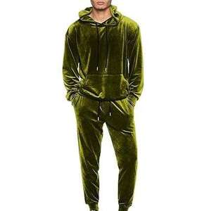 Survêtement en velours gris foncé pour homme, à capuche, longueur intégrale, décontracté, avec poches latérales, fermeture à cordon, coupe classique, tenue d'hiver - Product Image 2