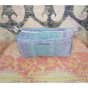 Casual Handmade Kantha Patchwork Floral Pattern Modern Zipper Closure Lightweight Kantha Pouch Set Artisan Eco-Friendly Cosmetic - Product Image 3