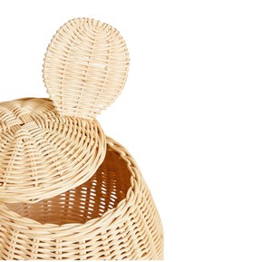 <b>Cute</b> <b>Bear</b> Ears Rattan Woven Storage Basket with Lid - Decorative Handmade Animal Shaped Toy Organizer for Kids Nursery - Product Image 3