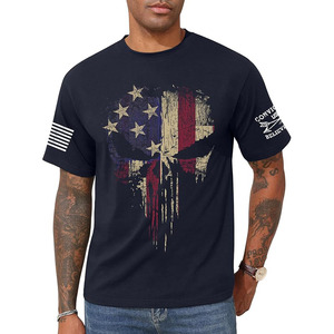 Camiseta con estampado de calavera y bandera estadounidense para hombre, camiseta patriótica de manga corta con gráfico - Product Image 1