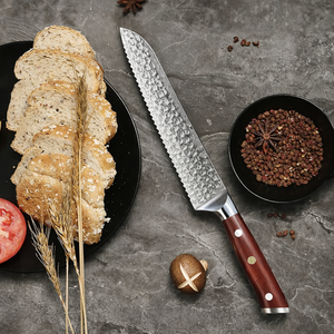 Cuchillo de Pan Personalizable de Acero de Damasco, Ambidiestro, Moderno, para Cocina, con Mango de Madera de Palisandro, Funda de Cuero, Apto para Lavavajillas - Product Image 2