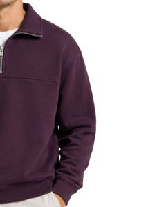 Sweat-shirt à col zippé surdimensionné pour homme, violet foncé, en molleton, à manches longues, style streetwear décontracté, personnalisé, en coton épais - Product Image 4