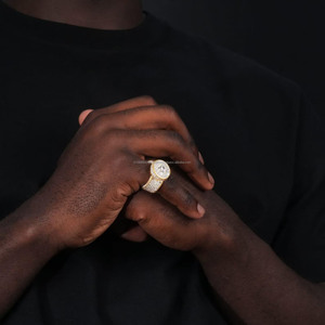 Hip Hop Style Round Brilliant Cut Moissanite Diamond Engagement <b>Ring</b> Iced Out <b>Statement</b> <b>Ring</b> 925 Sterling <b>Silver</b> Jewelry for Men - Product Image 5