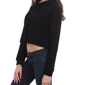 Women <b>Black</b> <b>Cropped</b> Nonwoven Fleece Breathable Hoodie <b>Long</b> <b>Sleeve</b> Casual Pullover Streetwear Front - Product Image 3