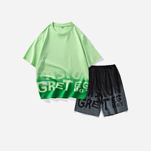 Men's Polyester T-Shirt Shorts <b>Set</b> Crew Neck Gradient Color Print Casual Winter Wear Breathable <b>Knitted</b> Fabric Digital Printing - Product Image 4