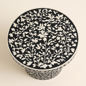 <b>Round</b> Flower Pattern Bone Inlay Nightstand with Unique Design <b>Bedside</b> <b>Table</b> for Home Office Decor - Product Image 2