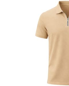 Camisa Polo de Algodón Caqui Personalizada para Hombre con Cuello de Media Cremallera, Corte Ajustado, Manga Corta, Ropa Casual de Verano, Fabricante OEM, Suministro al por Mayor - Product Image 3