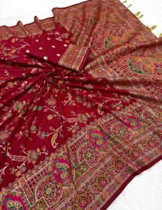 ผ้าไหมพัชมีนาแบบดั้งเดิมของอินเดีย ดีไซน์เนอร์ RN  ผ้าทอไหมพรมสำหรับทำเสื้อปาลลู  ผ้าปักลายสวยงามทันสมัยสำหรับผู้หญิง แห้งเร็ว เหมาะสำหรับงานแต่งงาน รุ่นใหม่ - Product Image 2