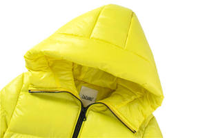 <b>Yellow</b> Hooded Puffer Jacket Zipper Closure Windproof Winter <b>Coat</b> Unisex Casual Solid Color Regular Fit Thick Polyester Wadding - Product Image 5