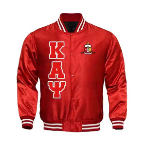 Veste en satin avec lettres grecques, vente en gros OEM, design personnalisé pour fraternités et sororités, lettres grecques brodées, tissu léger et brillant - Product Image 1