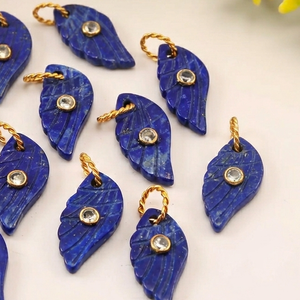 Pendentif en argent sterling sculpté en forme de plume en lapis-lazuli naturel, incrustation de pierres précieuses, fournitures de fabrication de bijoux faits à la main en gros - Product Image 3