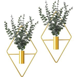 8 Pcs Modern Geometric <b>Boho</b> Metal <b>Hanging</b> Vase Indoor Plants Holder <b>Wall</b> Display Shelves for Bathroom Artificial Eucalyptus - Product Image 1