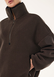 Winter Women's Sherpa Jacket Soft Warm Fleece Outerwear Casual Oversized Quarter Zip Jacket <b>Custom</b> Logo OEM Wholesale Supplier - Product Image 5