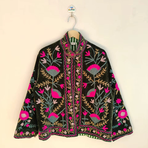 Velvet Suzani Embroidered <b>Jacket</b> Handmade indian ethnic embroidery <b>jackets</b> Floral Suzani <b>Jacket</b> Pure Velvet <b>Jacket</b> Boho <b>Hippie</b> - Product Image 1