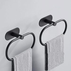 Support de serviette ovale noir mat moderne en acier inoxydable pour salle de bain à vendre - Product Image 1