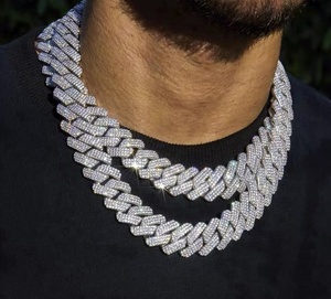 Men's Rose Gold Plated Iced Out Cuban Chain Silver <b>Statement</b> <b>Necklace</b> Hiphop Style Round Brilliant Cut Moissanite - Product Image 1
