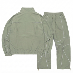 Ensemble de survêtement unisexe vert olive, fermeture éclair intégrale, col personnalisé, tricot léger en polyester, style sportif, poches latérales, vêtements de printemps - Product Image 6
