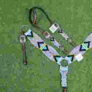 Ensemble de têtière en mohair gris, vert, violet et bleu ciel avec cuir argentin, tour de tête de 32 pouces - Product Image 3