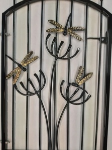 Wrought Iron Garden Gate with Dragonfly Decorative Design Exterior Metal Entry Door Contemporary Style Finished Surface - Product Image 6