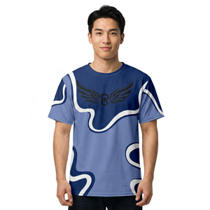 Camiseta de Manga Corta con Estampado Azul para Hombre, Cuello Redondo, Transpirable, Corte Regular, Diseño Estampado, Logotipo Frontal - Product Image 2