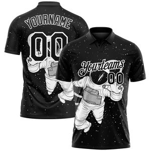 Camiseta de Golf Unisex con Logotipo Personalizado OEM, Tela Jersey de Secado Rápido, Diseño 3D en Blanco y Negro con Patrón de Astronauta - Product Image 1