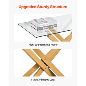 Mesa de Centro Moderna Rectangular de Vidrio con Patas Cruzadas de Hierro, Diseño Geométrico Dorado, Tapa de Vidrio Templado, Mesa Auxiliar para Sofá, Escritorio Consola - Product Image 3