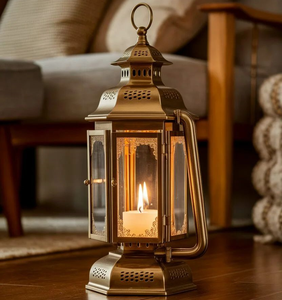 Classic Bronze <b>Hurricane</b> Lantern Glass <b>Candle</b> Holder Rustic Interior Accent Timeless Warmth - Product Image 1