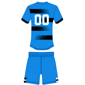 Sky Blue <b>Black</b> <b>Rugby</b> Jersey <b>Shorts</b> Set <b>Short</b> Sleeve Crew Neck Striped Team Uniform Custom Breathable Training Performance - Product Image 2